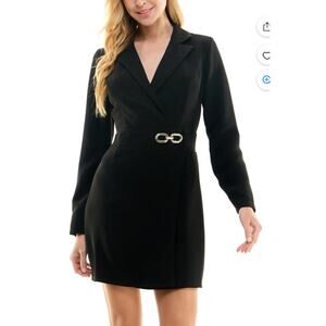 City Studio Black Long Sleeve Collared Dress 3/4 NWT